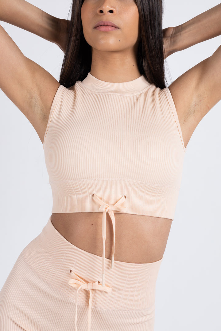 LYOM™ Aesthetic Halter Ribbed Top - Coral